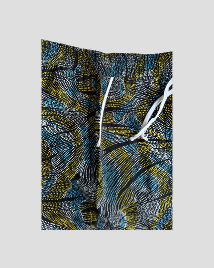 Kitenge Design Lounge Short for Women Floral Yellow Blue Dots