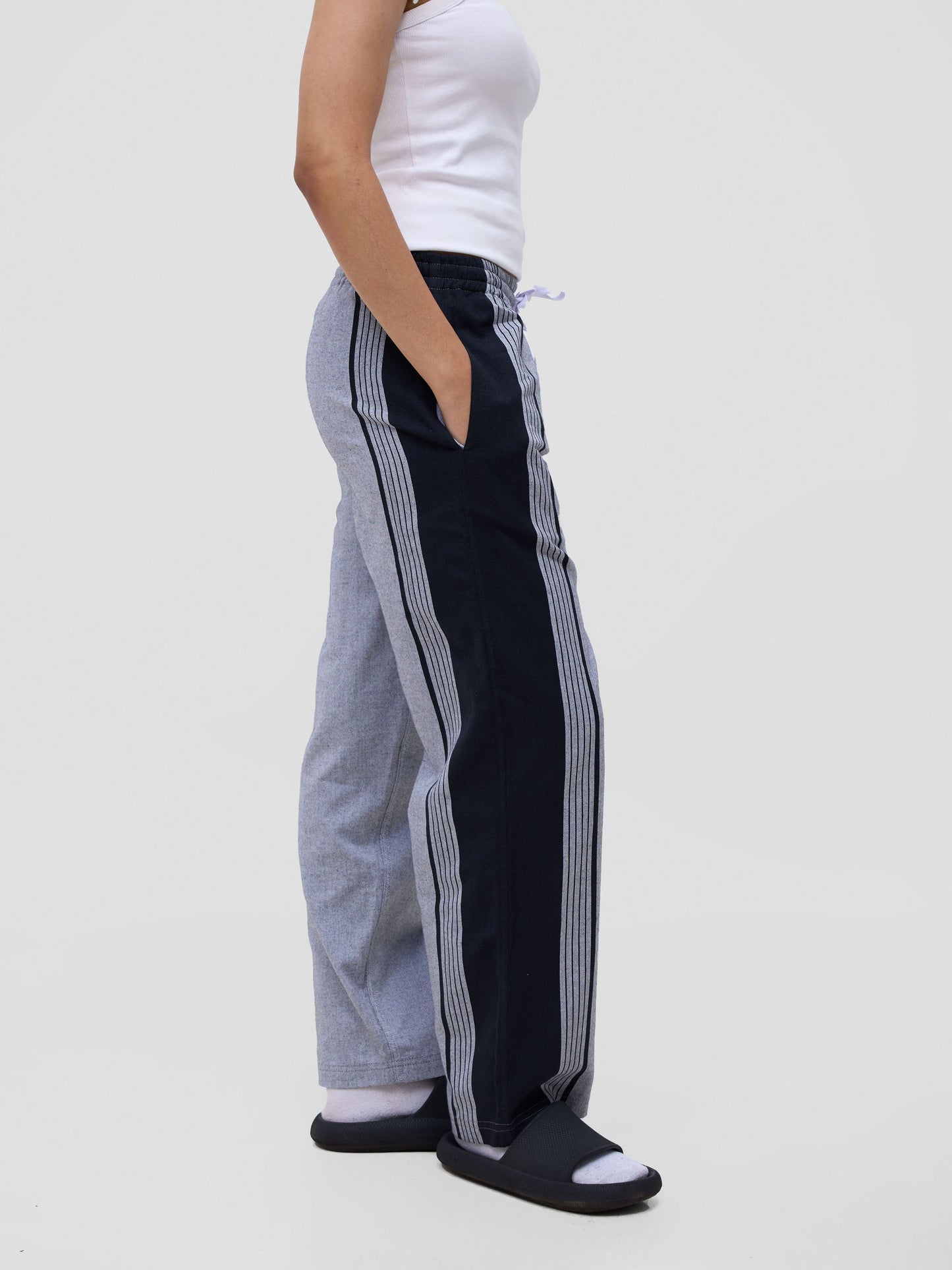 Grey Black Stripe Cotton Lounge Pants - Soft & Breathable