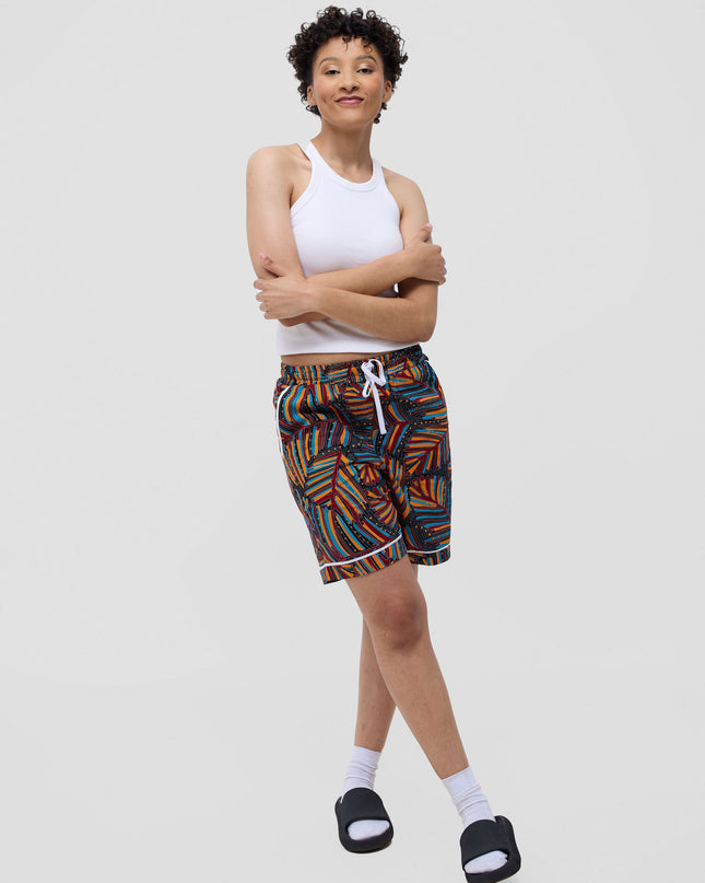 Female model in Kitenge shorts