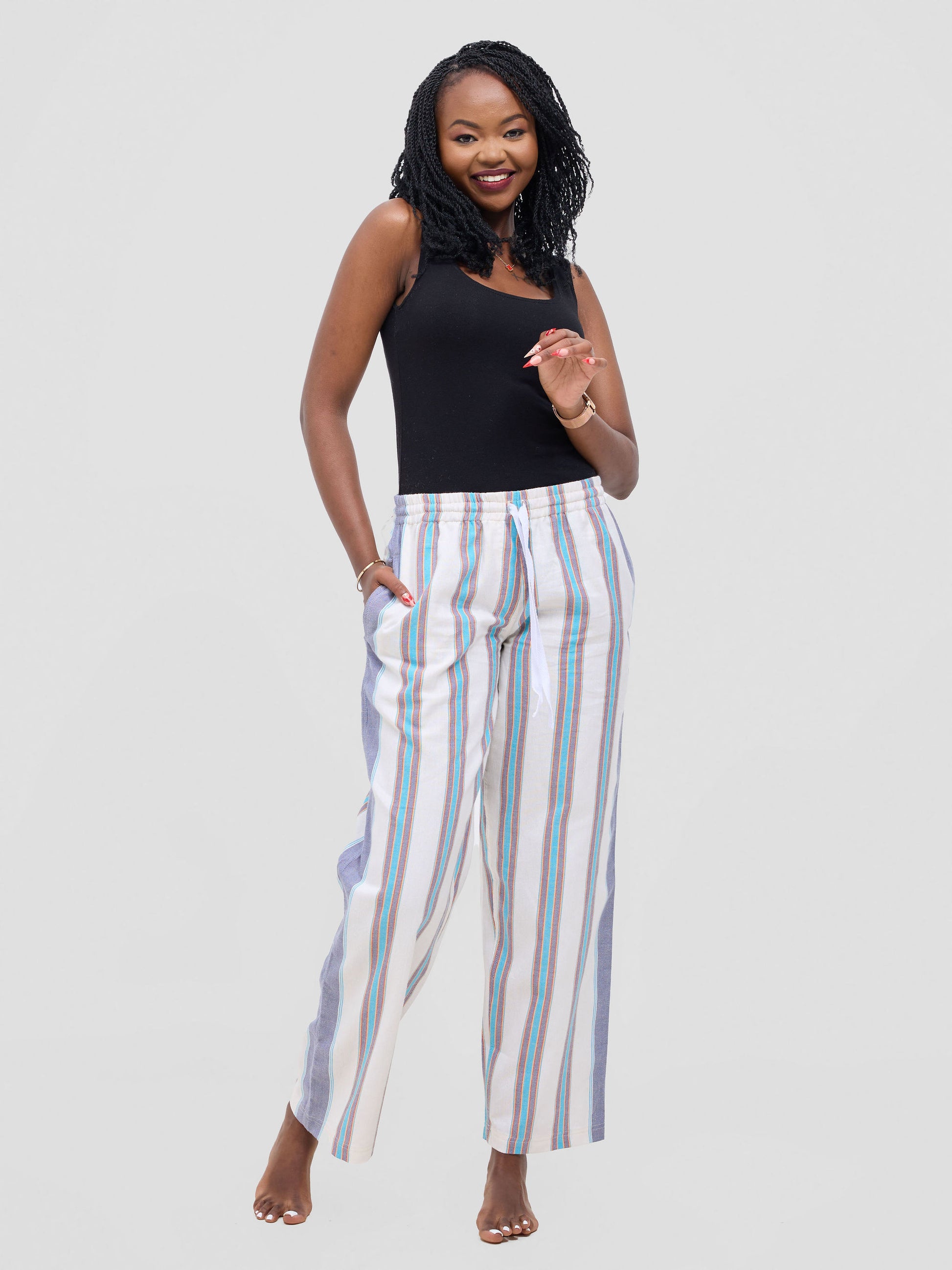 Female model in a Kikoy trouser