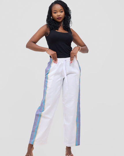 KIKOY TROUSERS IN WHITE PURPLE STRIPE