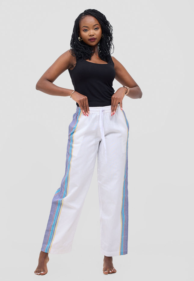 KIKOY TROUSERS IN WHITE PURPLE STRIPE