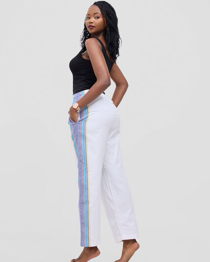 KIKOY TROUSERS IN WHITE PURPLE STRIPE