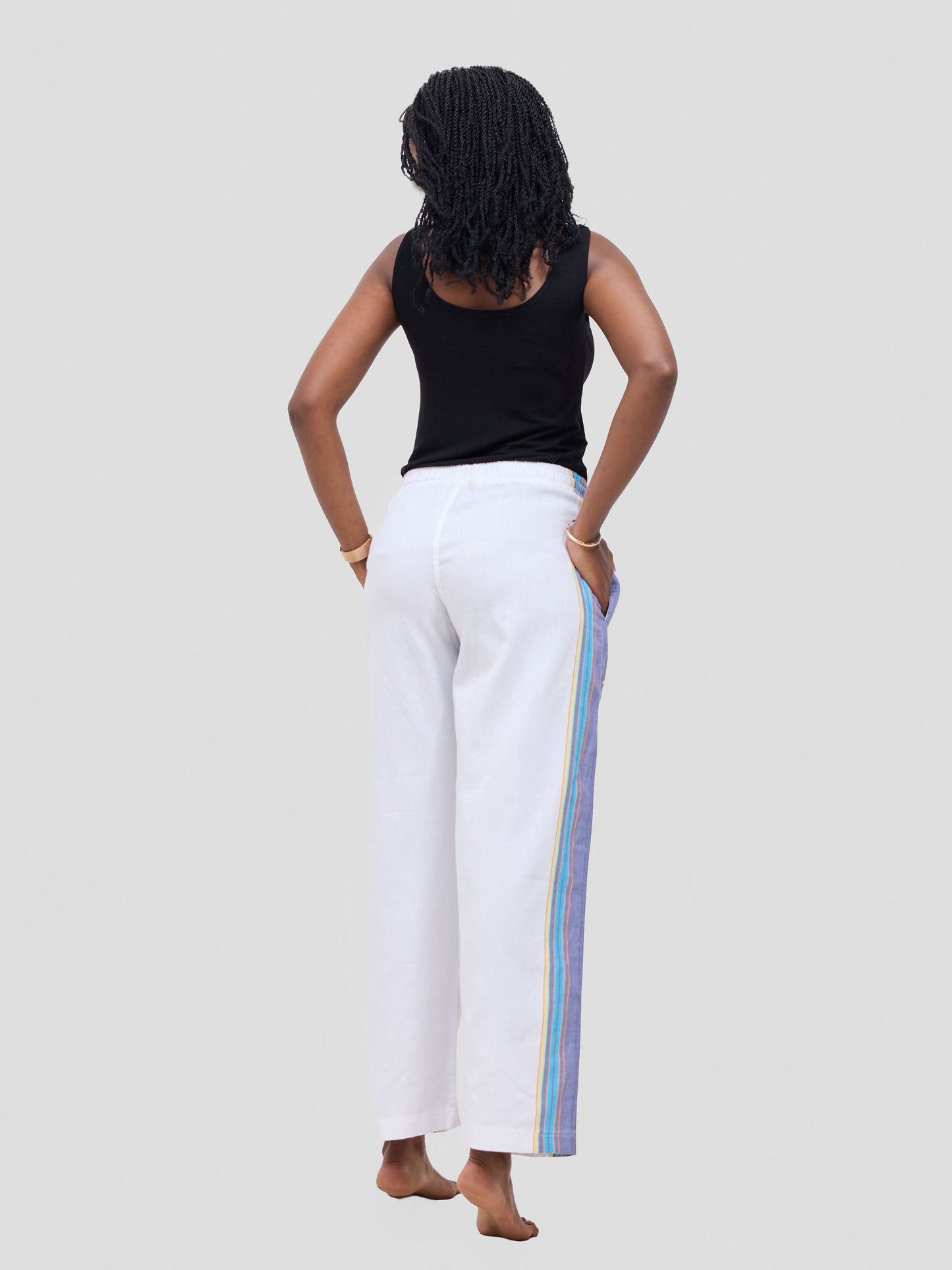 White Purple Stripe Cotton Lounge Pants - Soft & Breathable