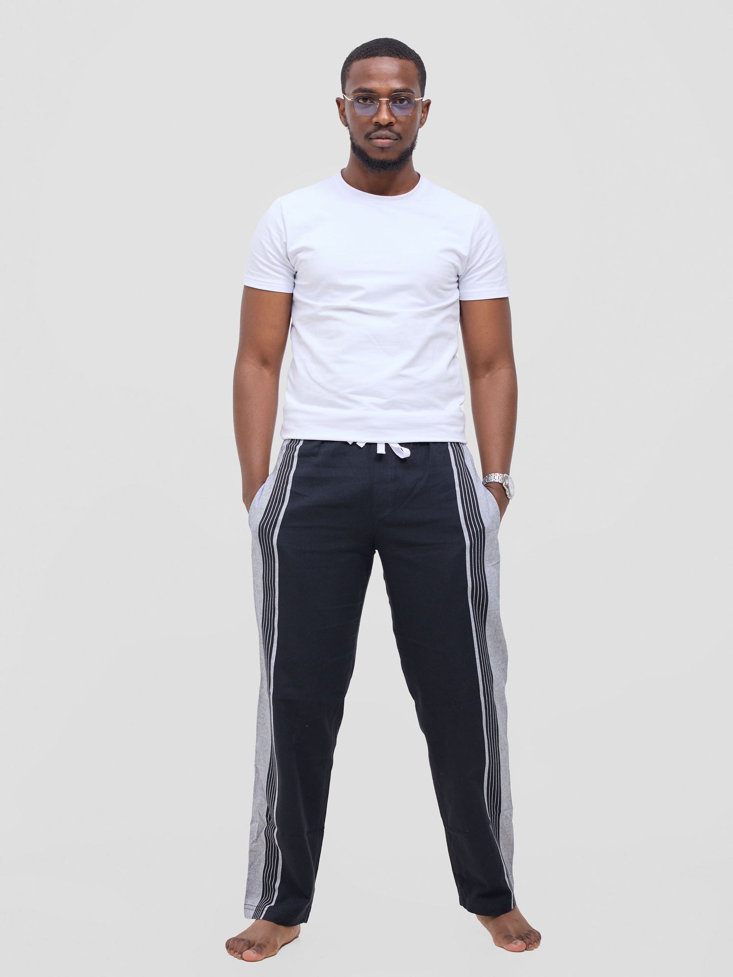 Black Grey Stripe Cotton Lounge Pants - Comfortable & Stylish