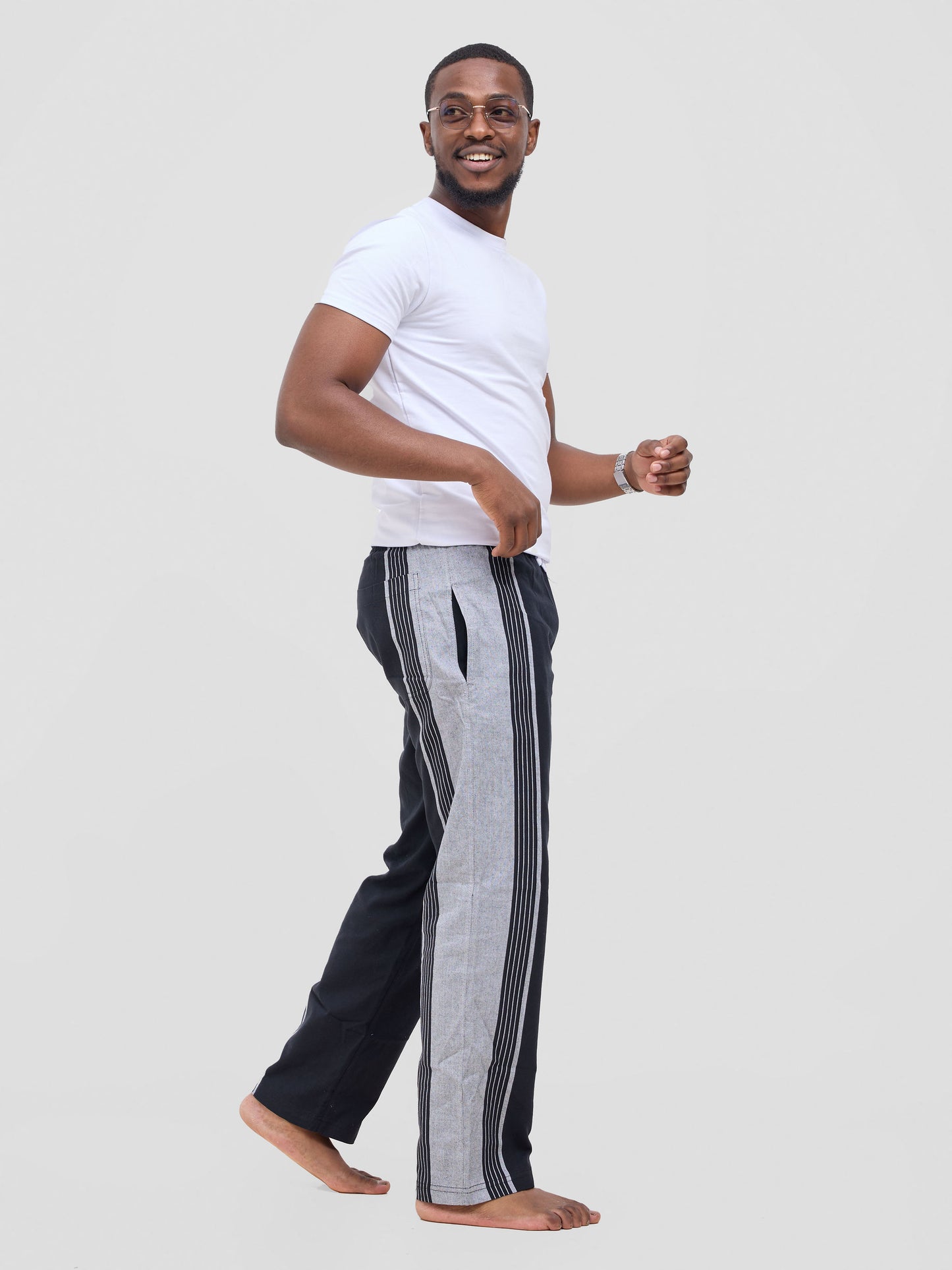 Black Grey Stripe Cotton Lounge Pants - Comfortable & Stylish