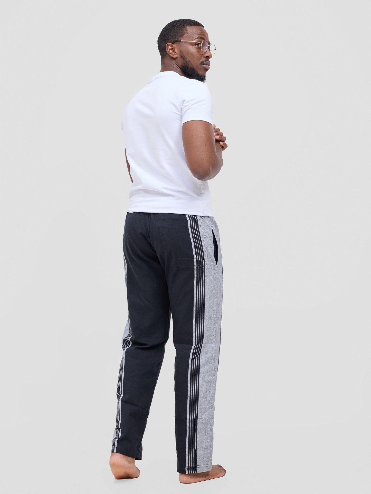 Black Grey Stripe Cotton Lounge Pants - Comfortable & Stylish